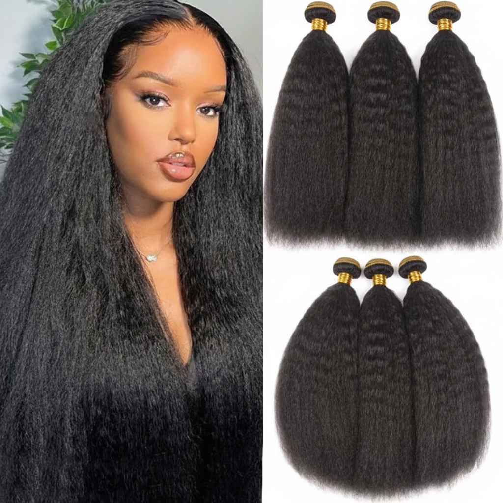Premium Human Hair Bundles  | Natural Black | Yaki Kinky Straight